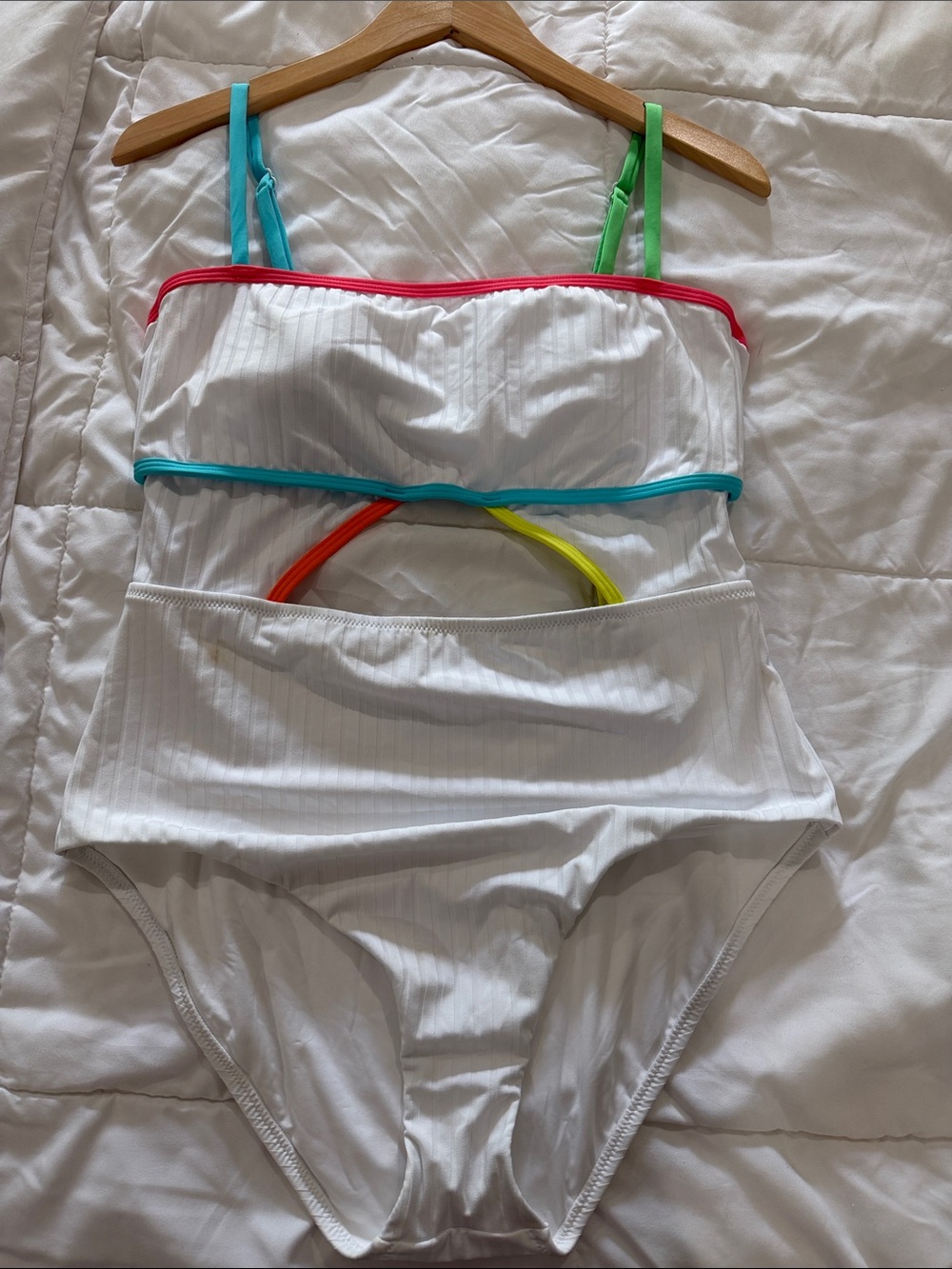 Sanctuary White One-Piece Swimsuit with Rainbow Trim